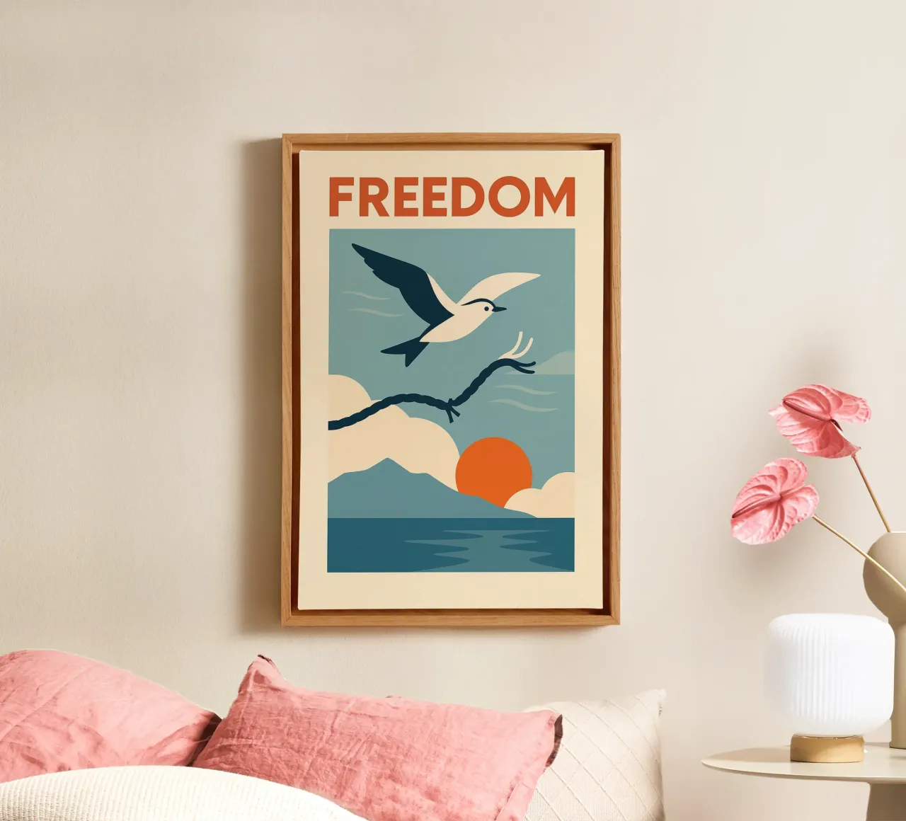 Vrijheid in de schemering - VRIJHEID canvas met Baklijst van JETLAG | affiches voyage