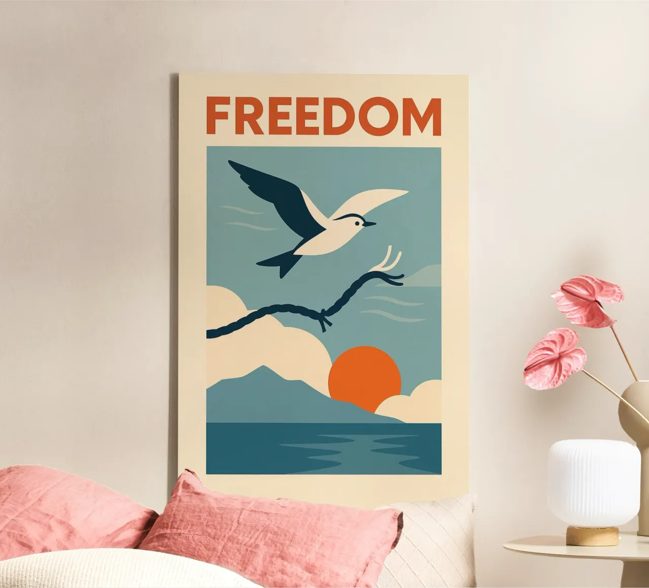 Vrijheid in de schemering - VRIJHEID canvas met Baklijst van JETLAG | affiches voyage
