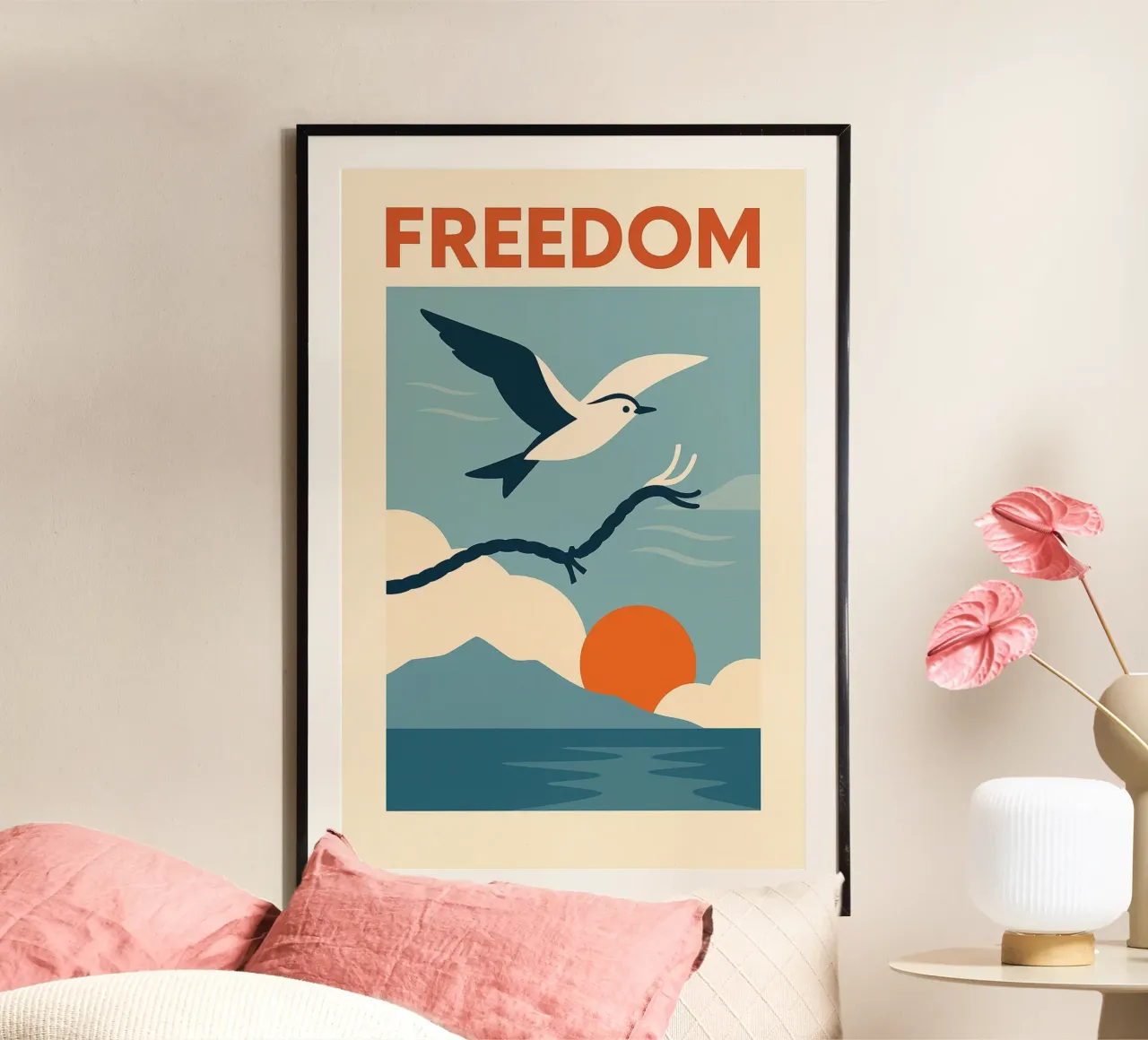 Vrijheid in de schemering - VRIJHEID poster met kunststof frame van JETLAG | affiches voyage