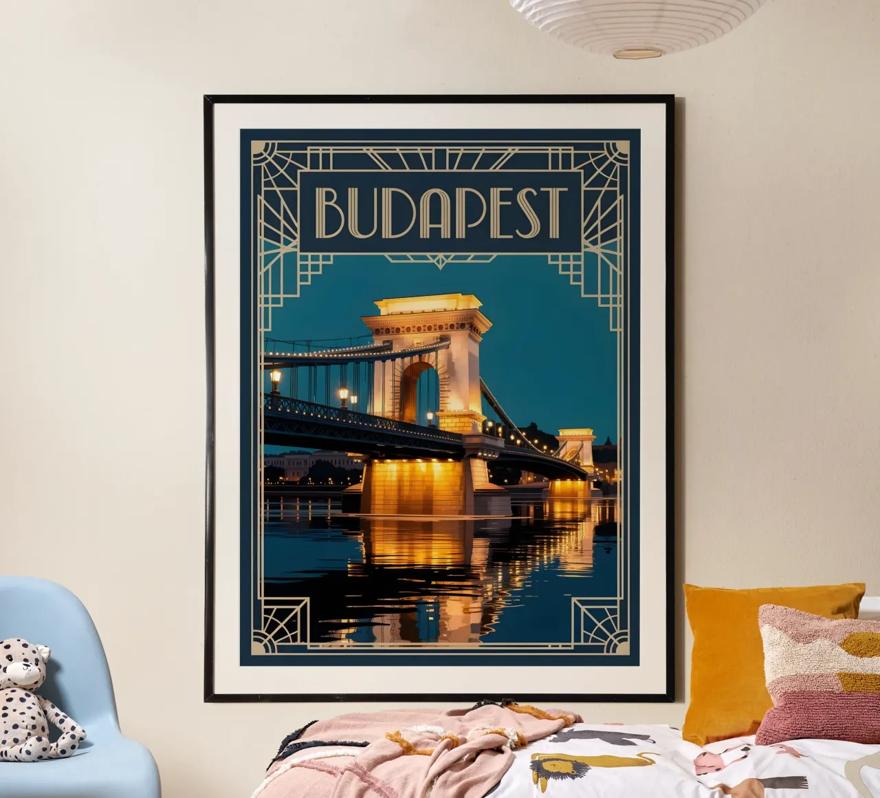 Ponte delle catene vintage di Budapest poster con telaio in legno da Vintage Travel Art