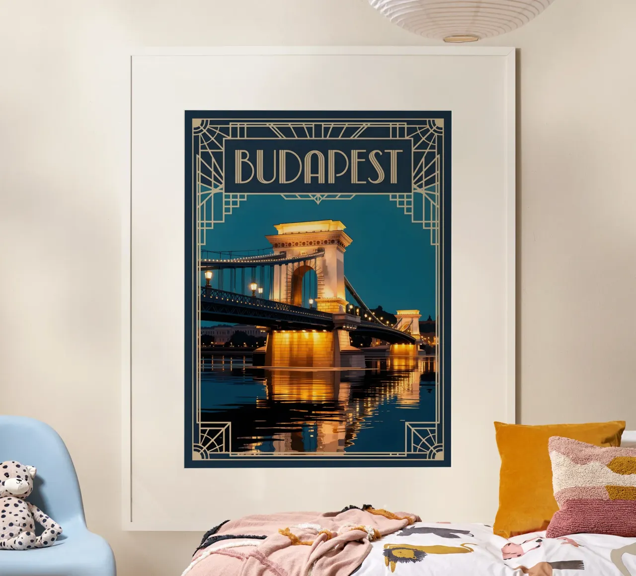 Ponte delle catene vintage di Budapest poster con telaio in legno da Vintage Travel Art