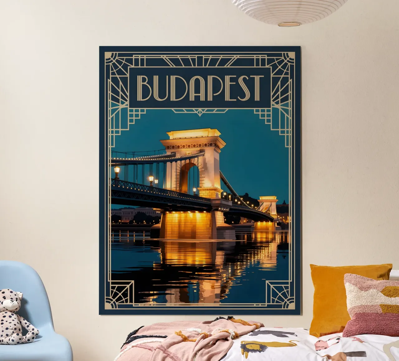Ponte delle catene vintage di Budapest poster con telaio in legno da Vintage Travel Art