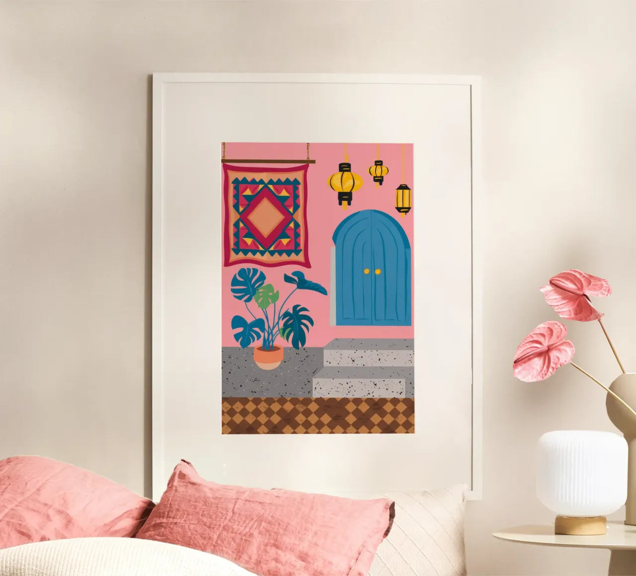 Cortile della Porta Blu poster con telaio in legno da Muse Artworks