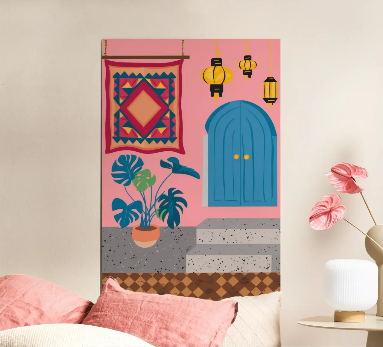 Cortile della Porta Blu poster con telaio in legno da Muse Artworks