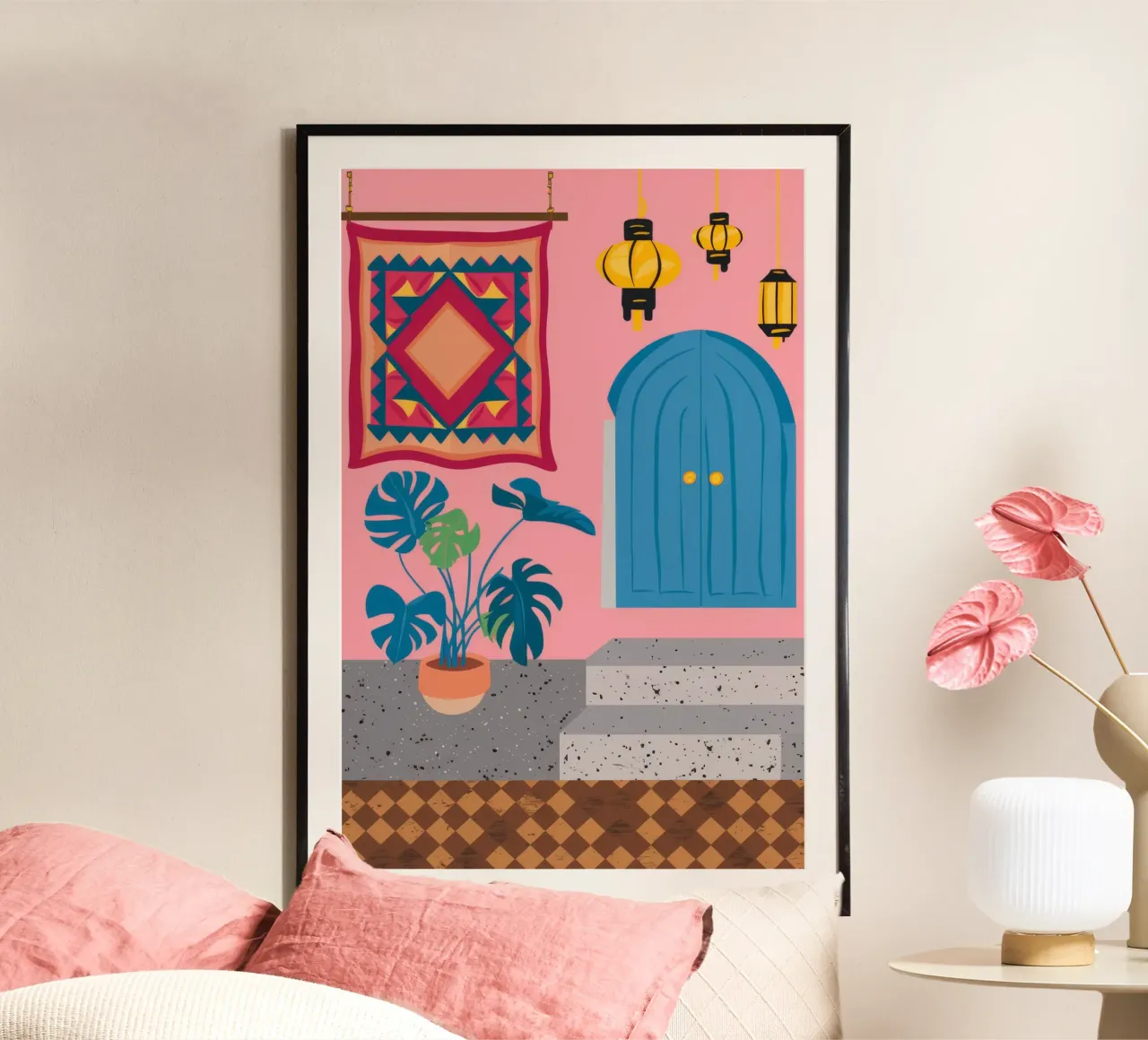 Cortile della Porta Blu poster con telaio in legno da Muse Artworks