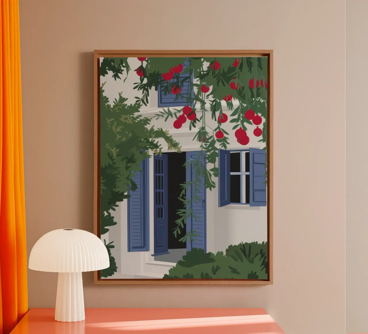 Blauw luik Berry Tak canvas met Baklijst van FadeAura