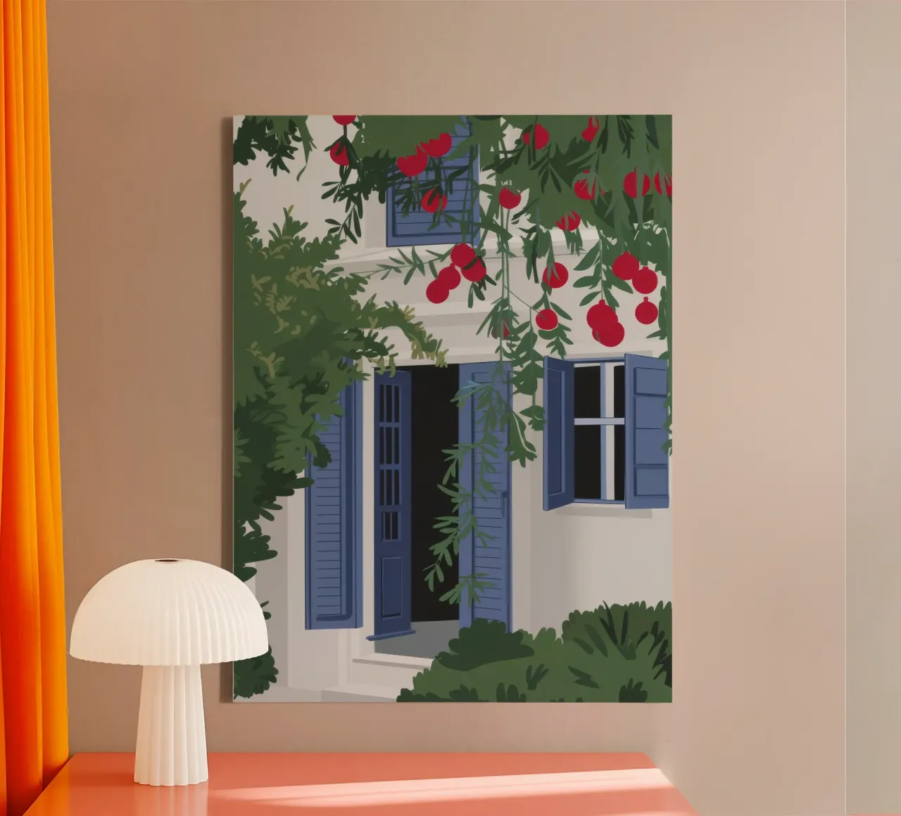 Blauw luik Berry Tak canvas met Baklijst van FadeAura