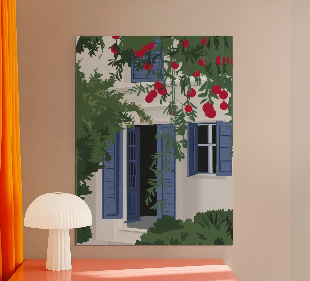 Ramo di bacche della persiana blu poster con telaio in plastica da FadeAura