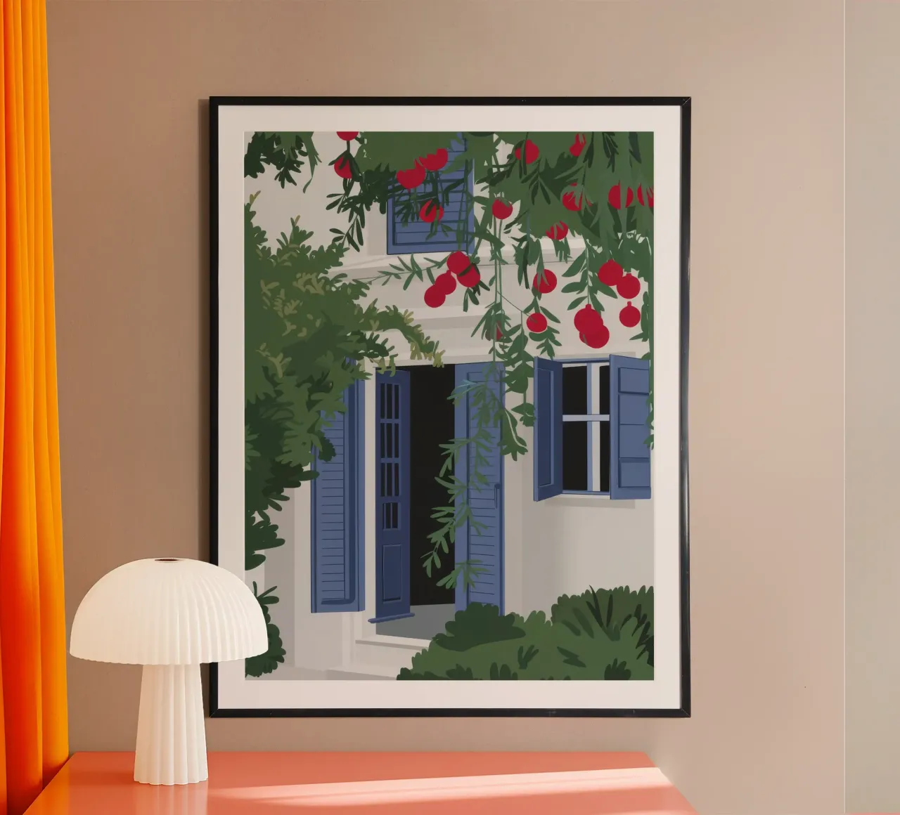 Ramo di bacche della persiana blu poster con telaio in plastica da FadeAura