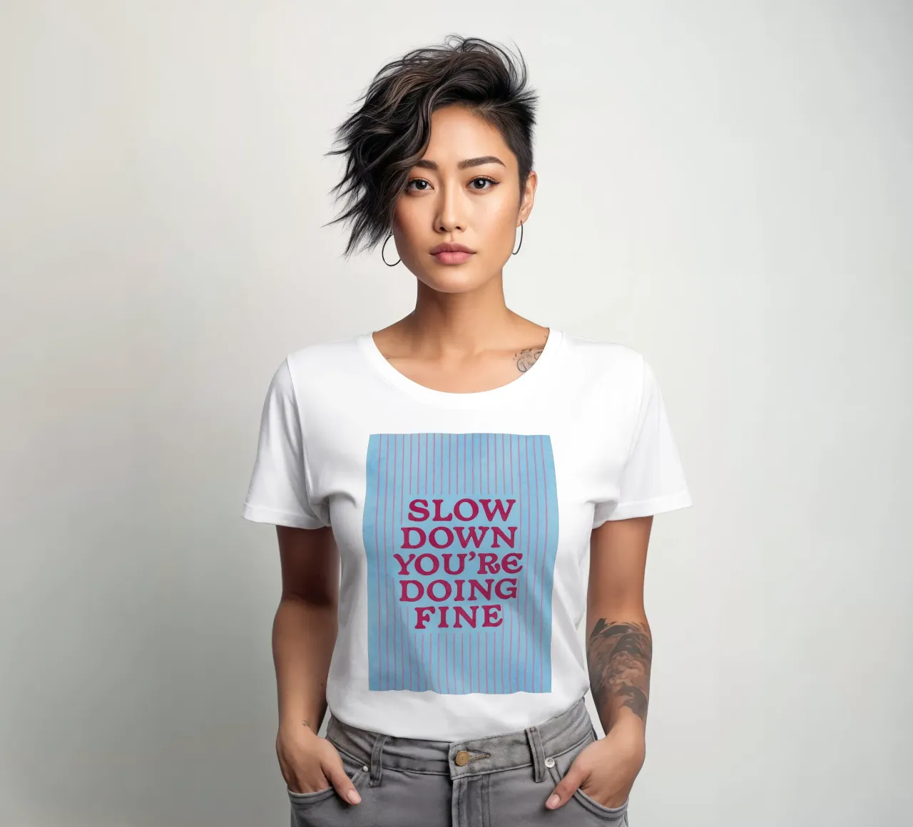 Slow Down You're Doing Fine women's fitted t-shirt by onelove