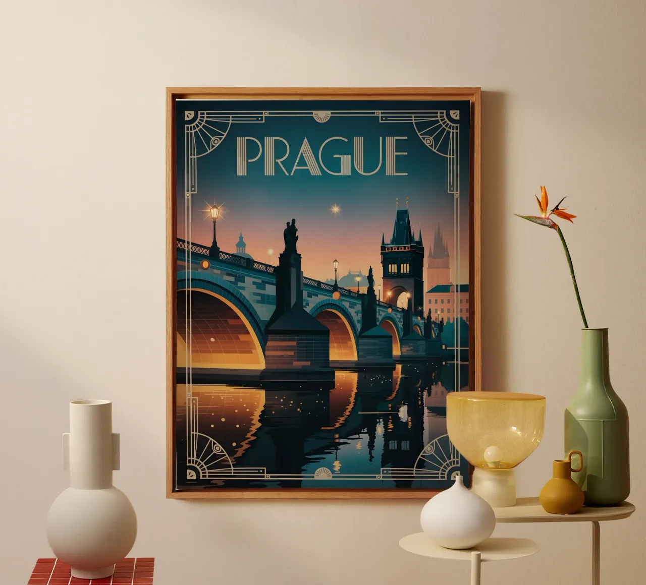 Prague vintage Charles Bridge canvas by Vintage Travel Art