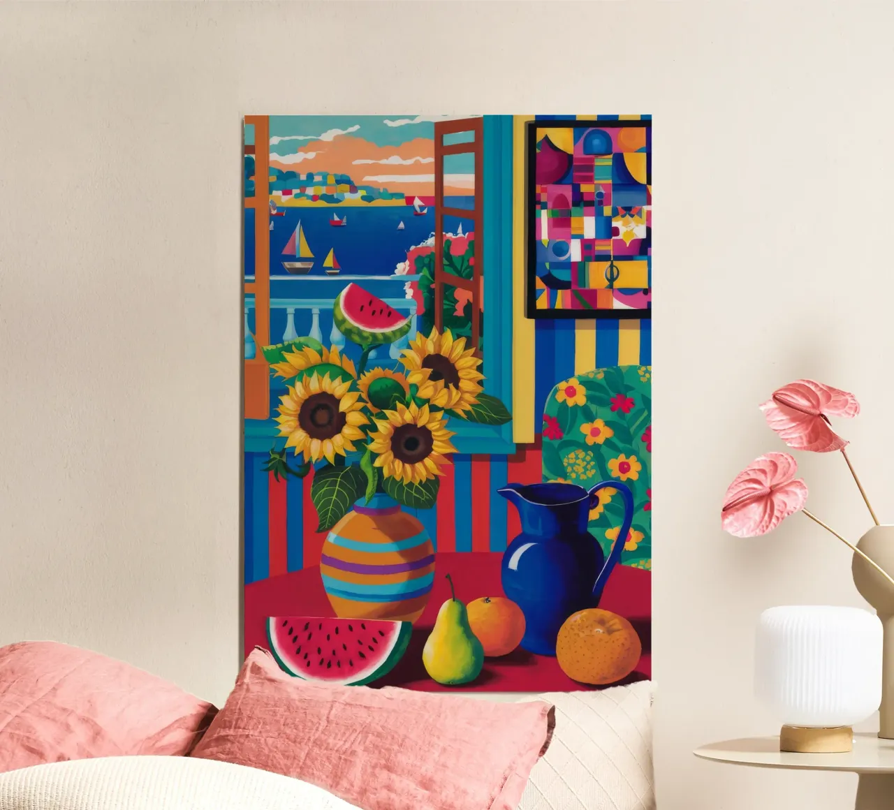 Sonnenblumensinfonie am Meer Poster mit Kunststoffrahmen von Tiga Bersama