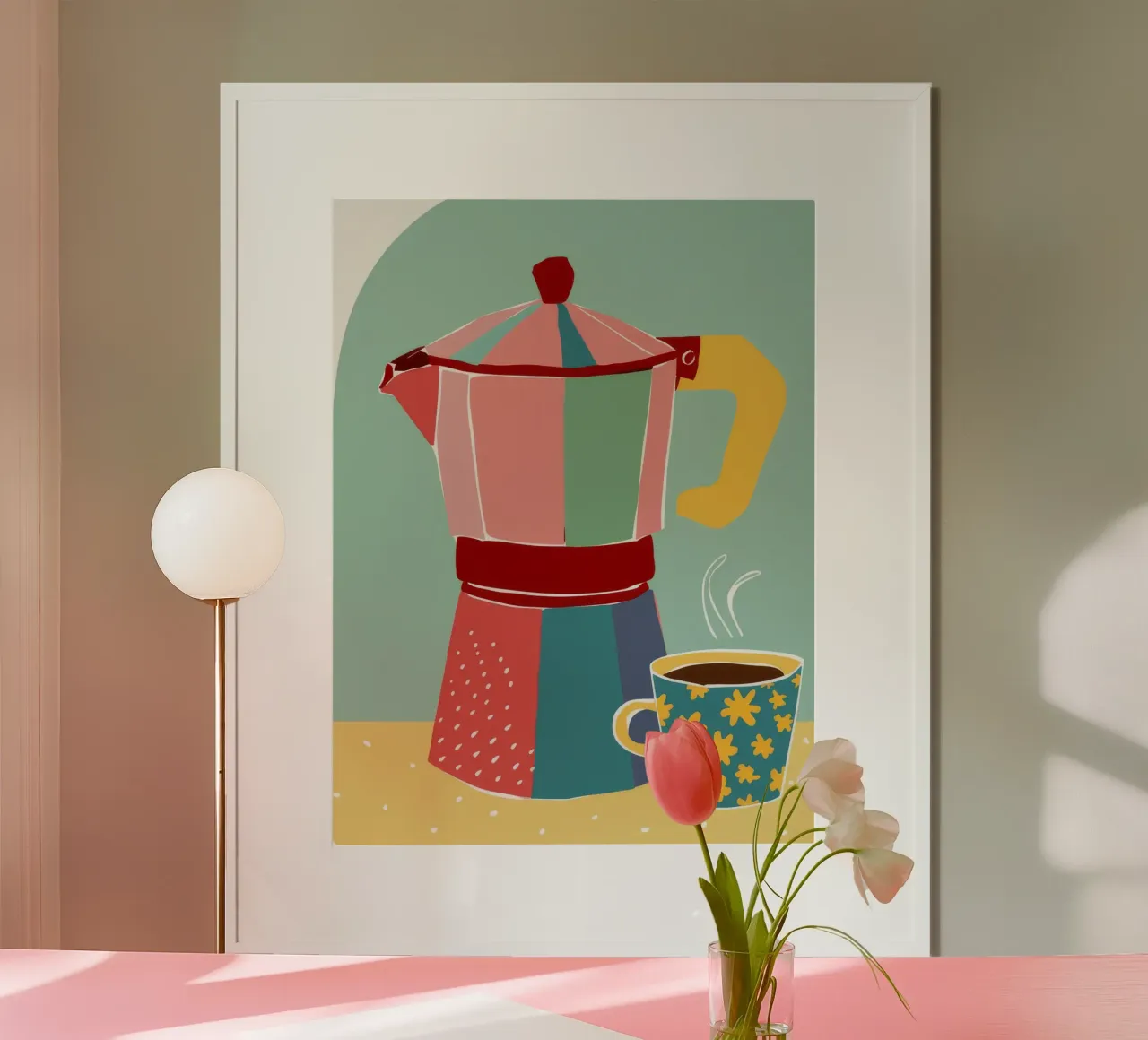 Mattina in caffettiera Moka poster con telaio in plastica da Stone Decade