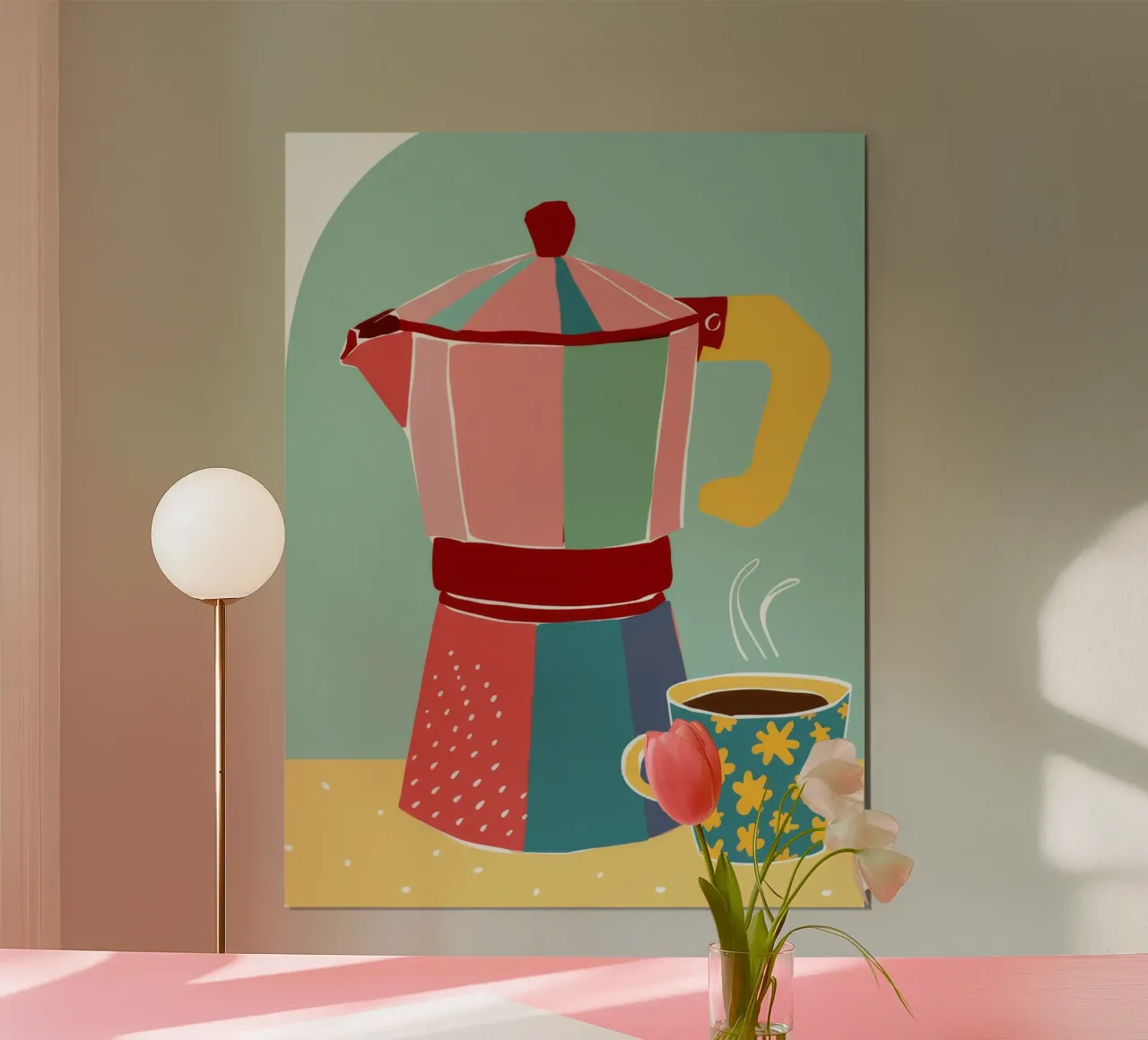 Mattina in caffettiera Moka poster con telaio in plastica da Stone Decade