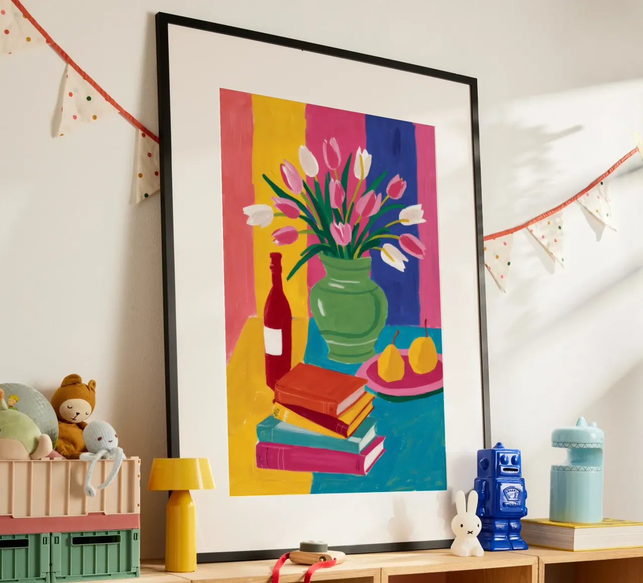 Pila di libri Tulipano poster con telaio in plastica da Haven Fantasy