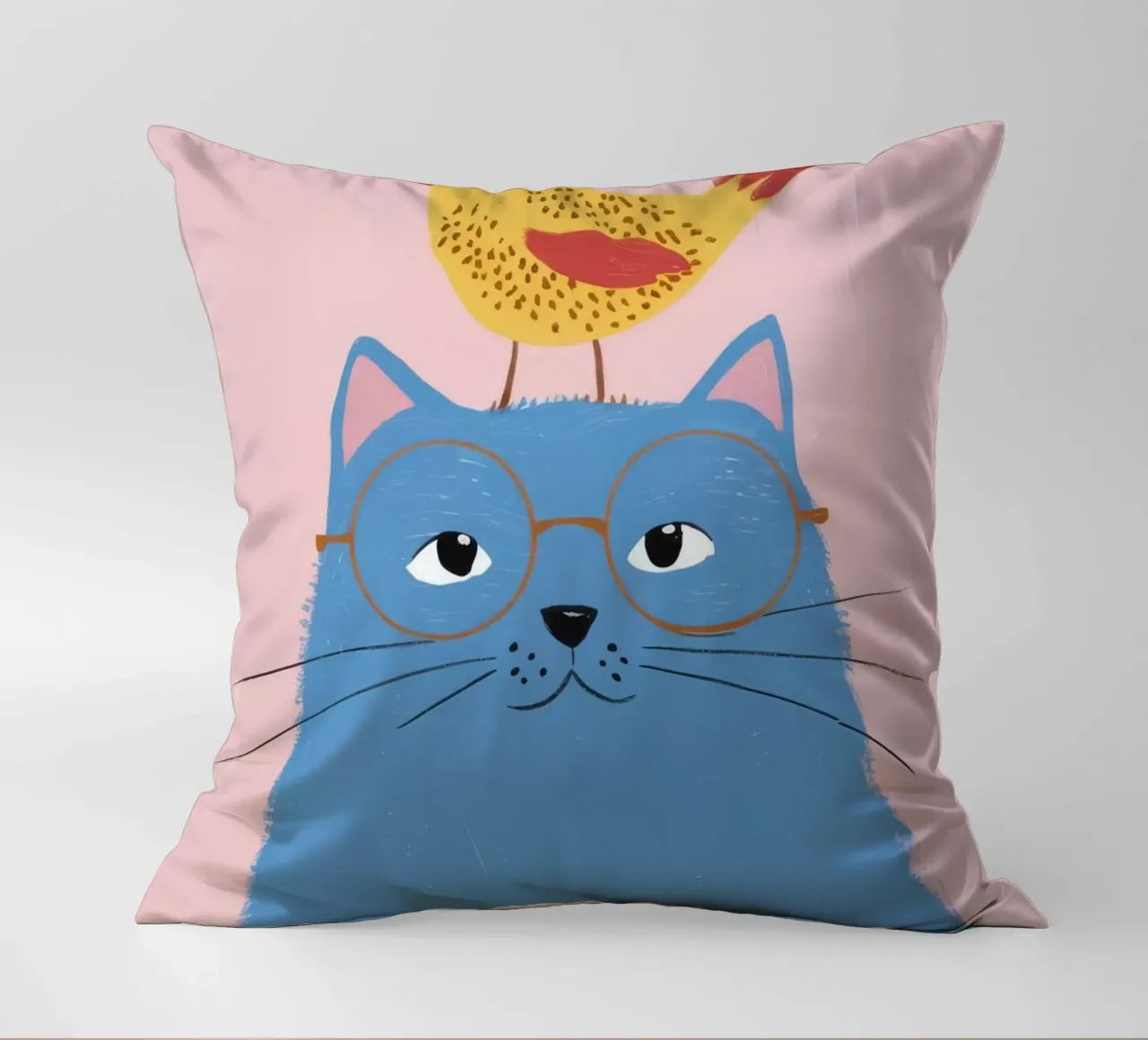 Chat bleu Oiseau jaune coussin de Muse Artworks