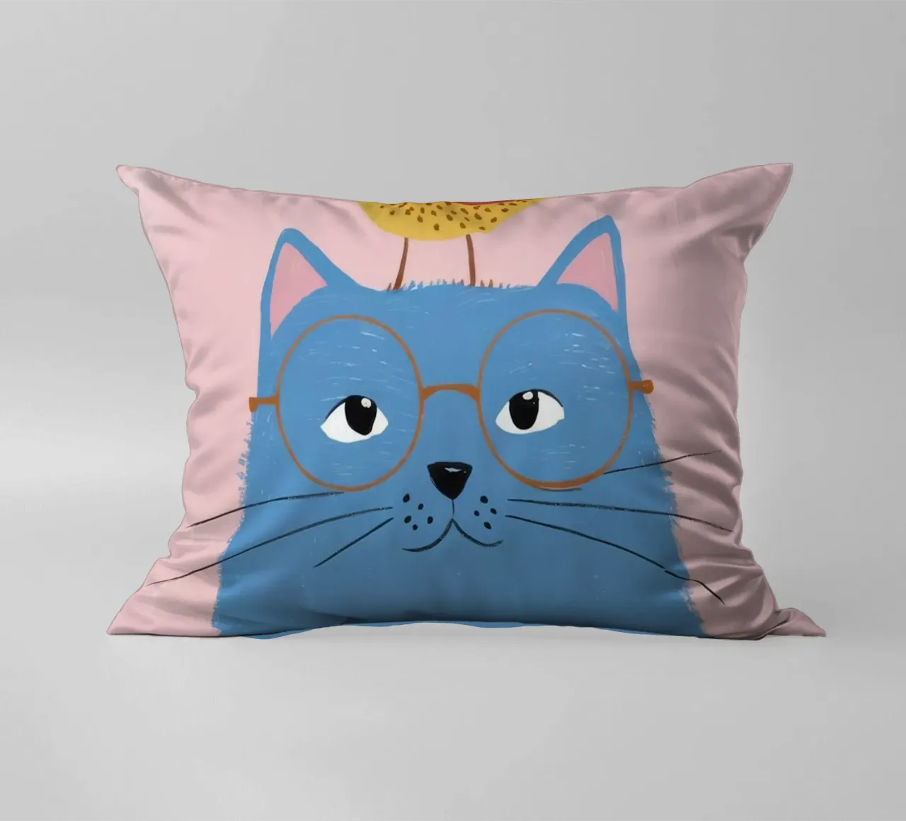 Chat bleu Oiseau jaune coussin de Muse Artworks