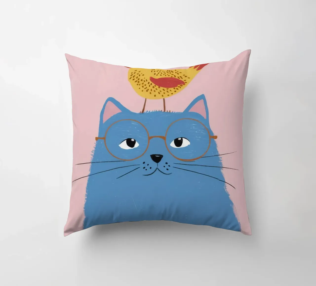 Chat bleu Oiseau jaune coussin de Muse Artworks