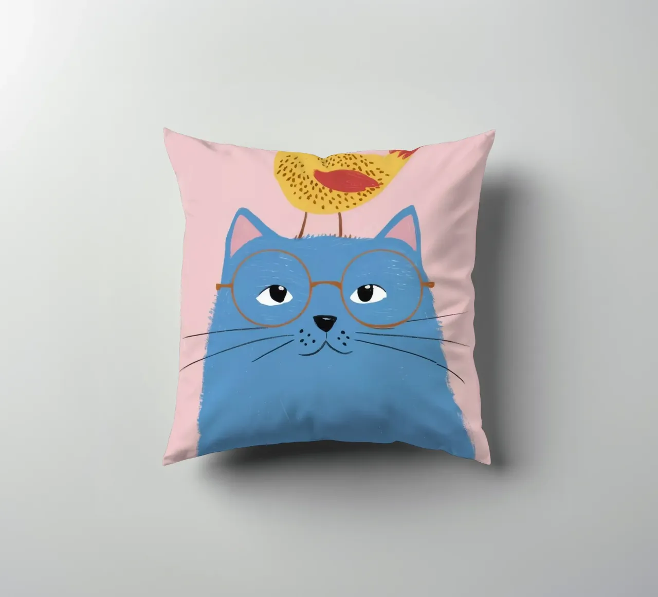 Chat bleu Oiseau jaune coussin de Muse Artworks