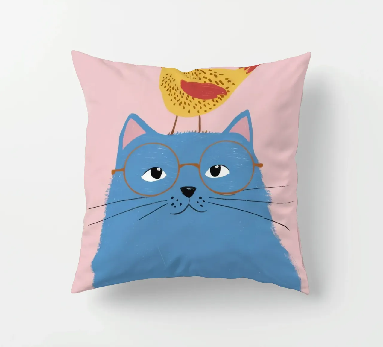 Chat bleu Oiseau jaune coussin de Muse Artworks