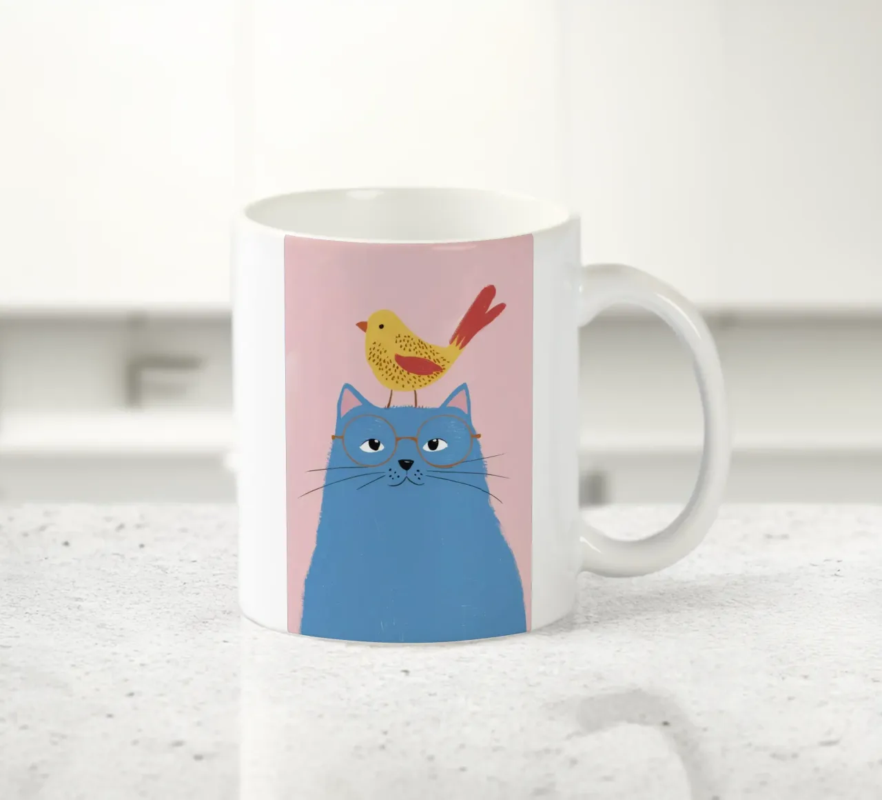 Chat bleu Oiseau jaune mug en céramique de Muse Artworks