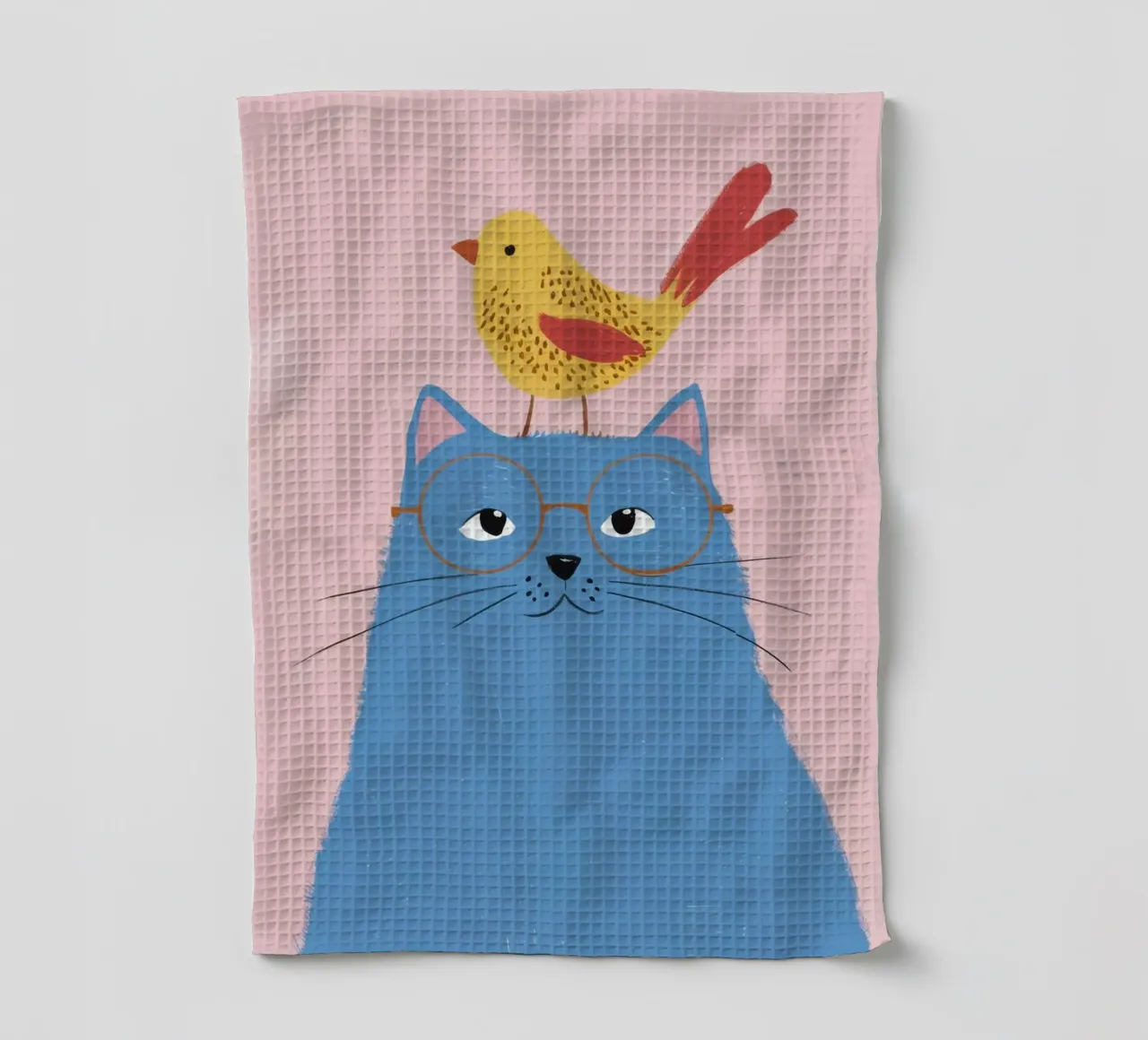 Chat bleu Oiseau jaune torchon de Muse Artworks