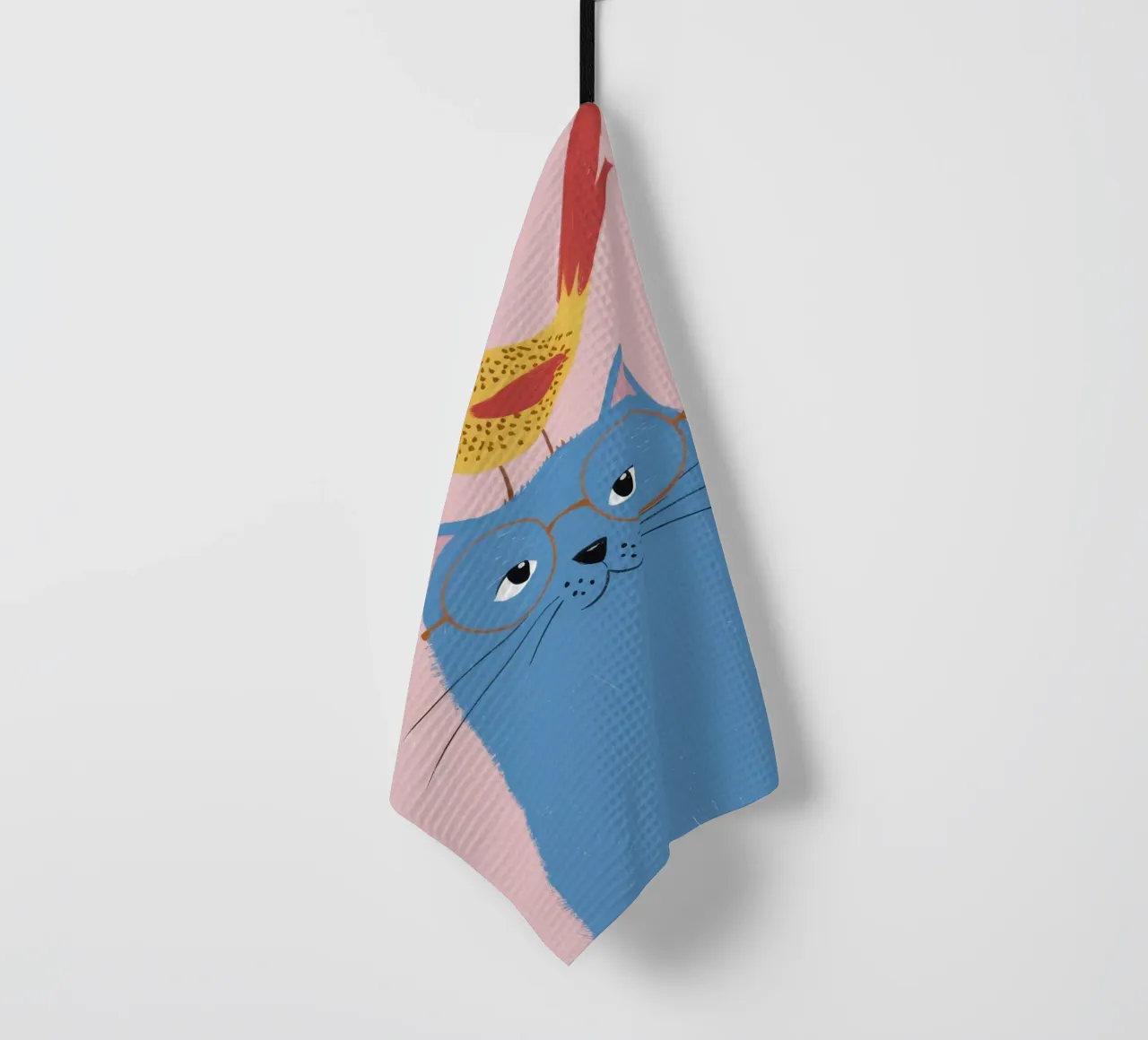 Chat bleu Oiseau jaune torchon de Muse Artworks