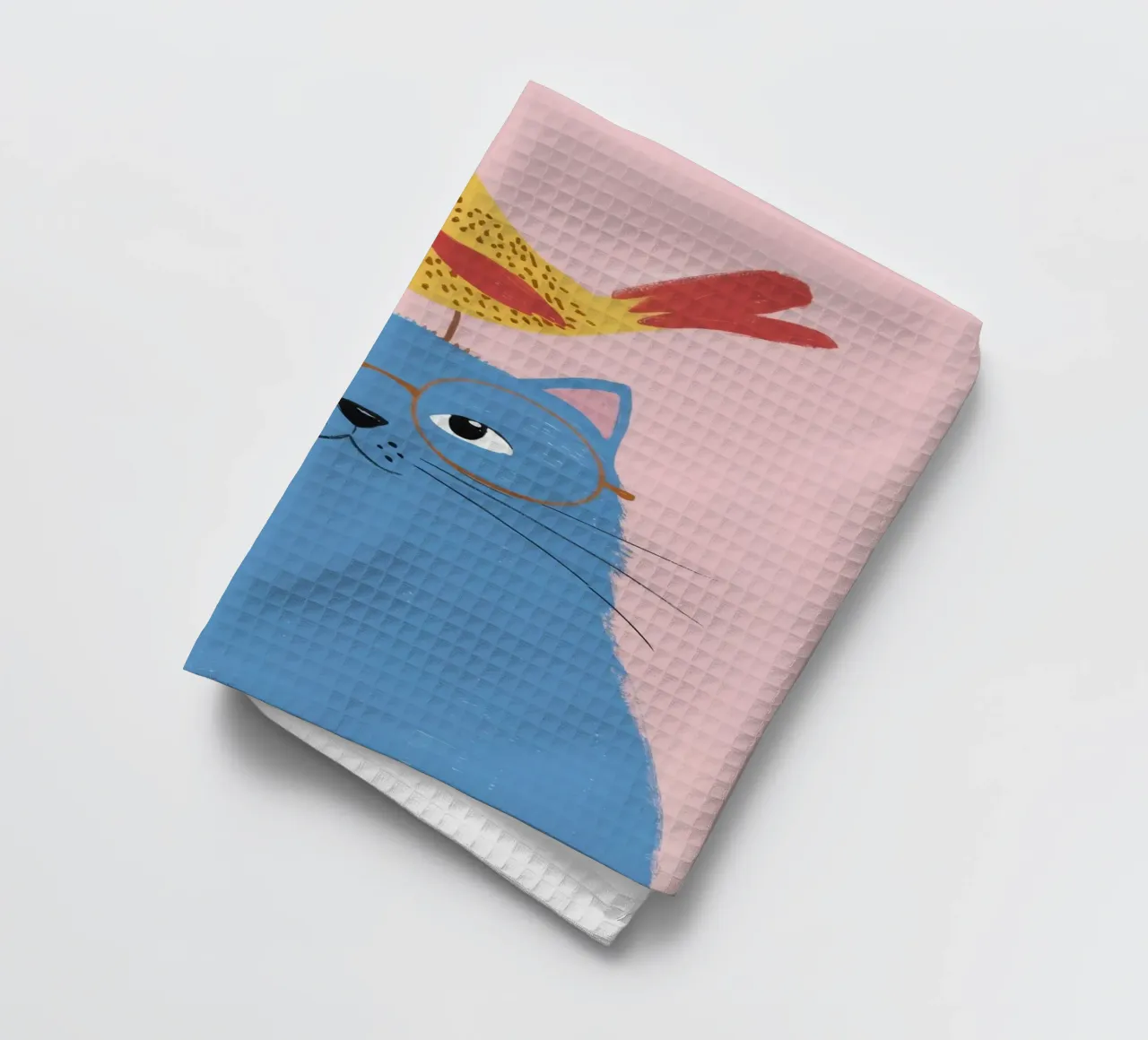 Chat bleu Oiseau jaune torchon de Muse Artworks