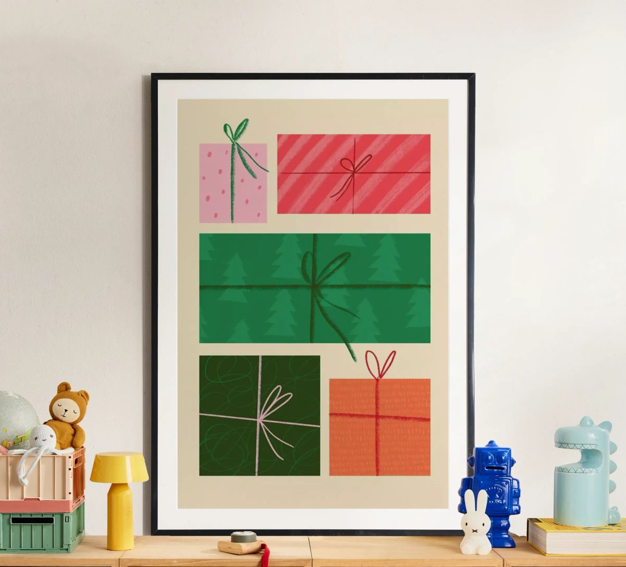 Pile Of Presents poster met kunststof frame van Studio One