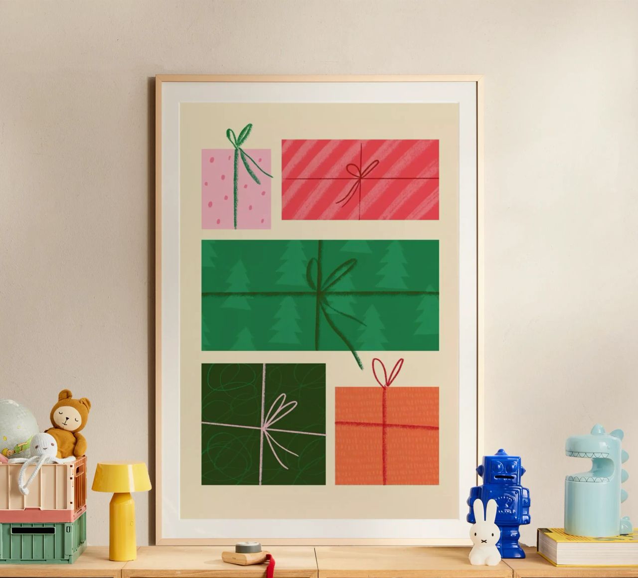 Pile Of Presents poster met kunststof frame van Studio One