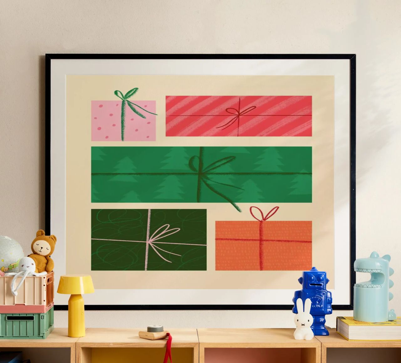 Pile Of Presents poster met kunststof frame van Studio One