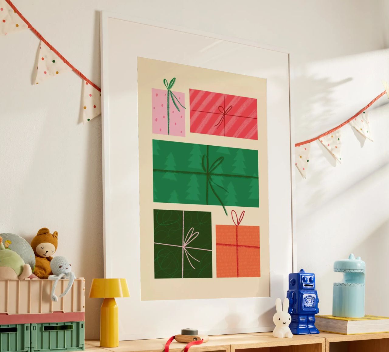 Pile Of Presents poster met kunststof frame van Studio One