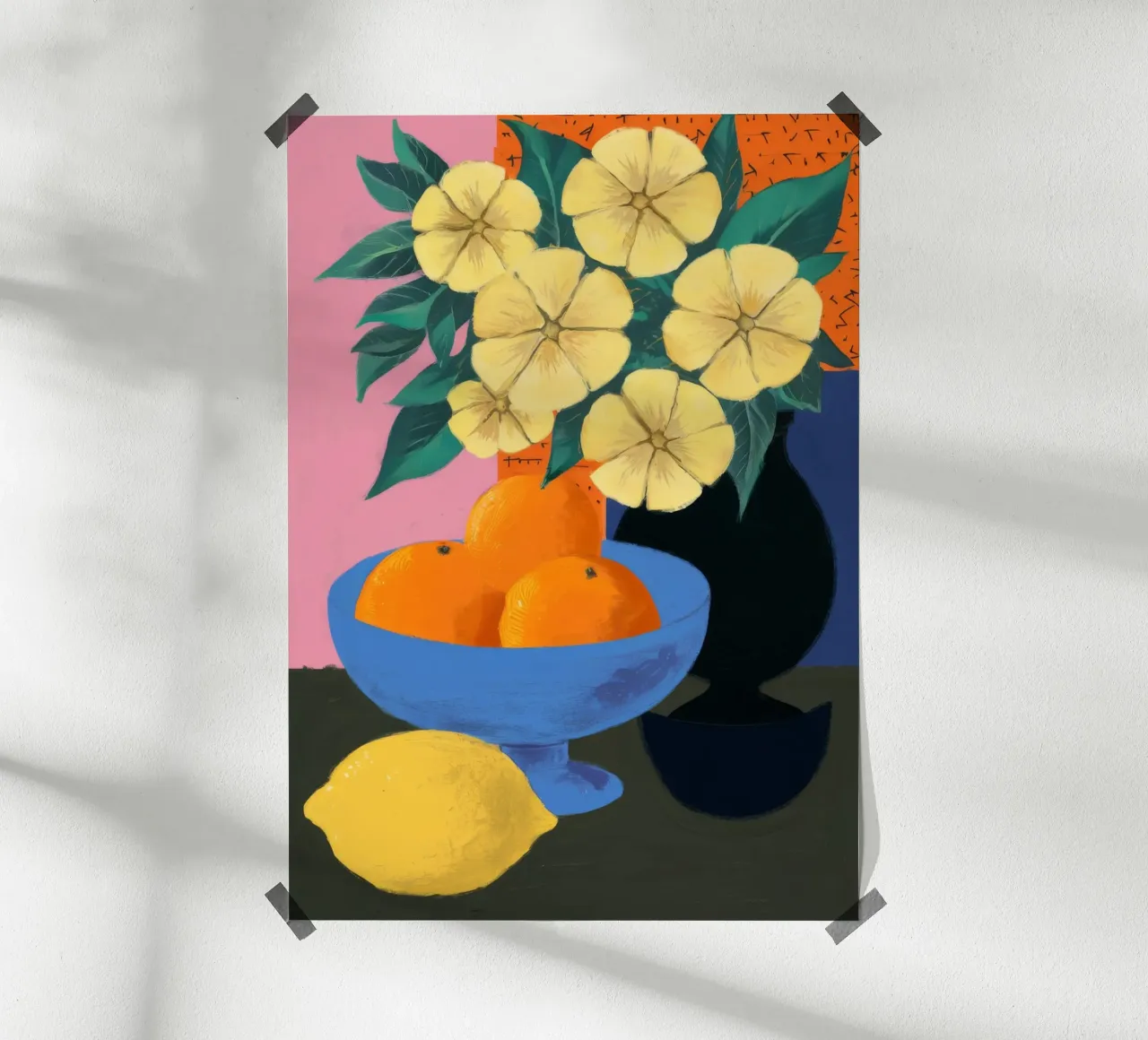 Contrasto al fiore di limone poster con telaio in legno da Tiga Bersama