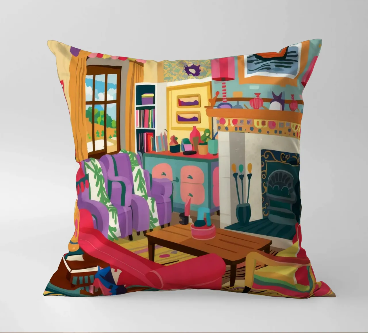 Fireplace Reading Retreat decorative cushion by Haven Fantasy