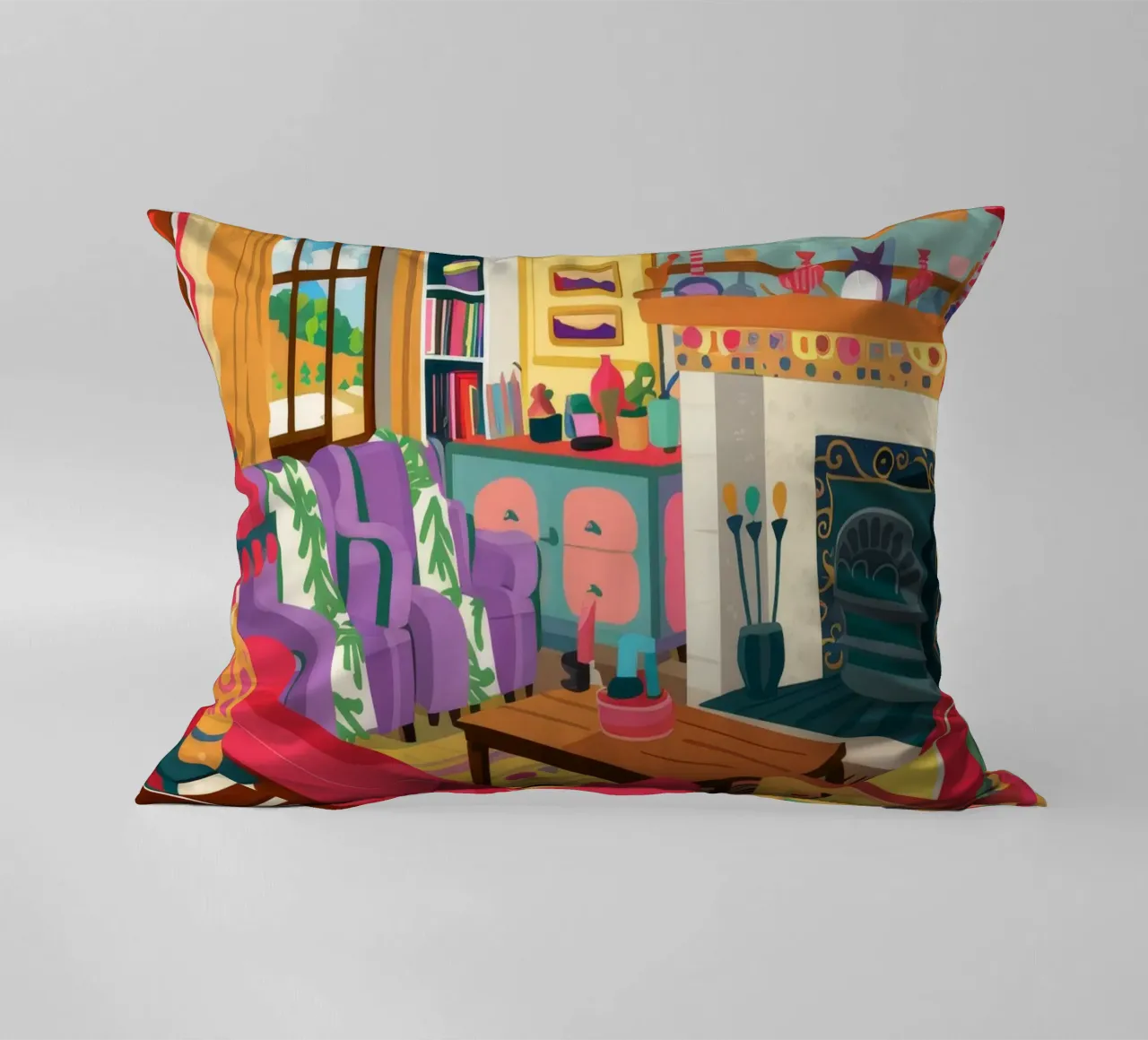 Fireplace Reading Retreat decorative cushion by Haven Fantasy