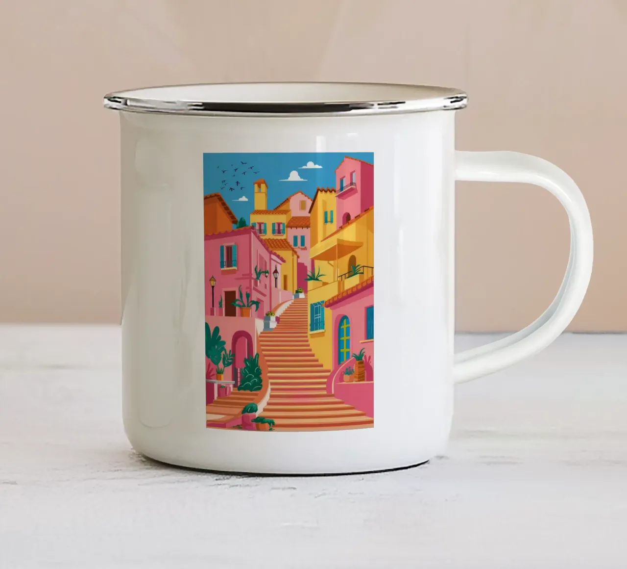 Passi tortuosi di Pink Town tazza in smalto da FadeAura