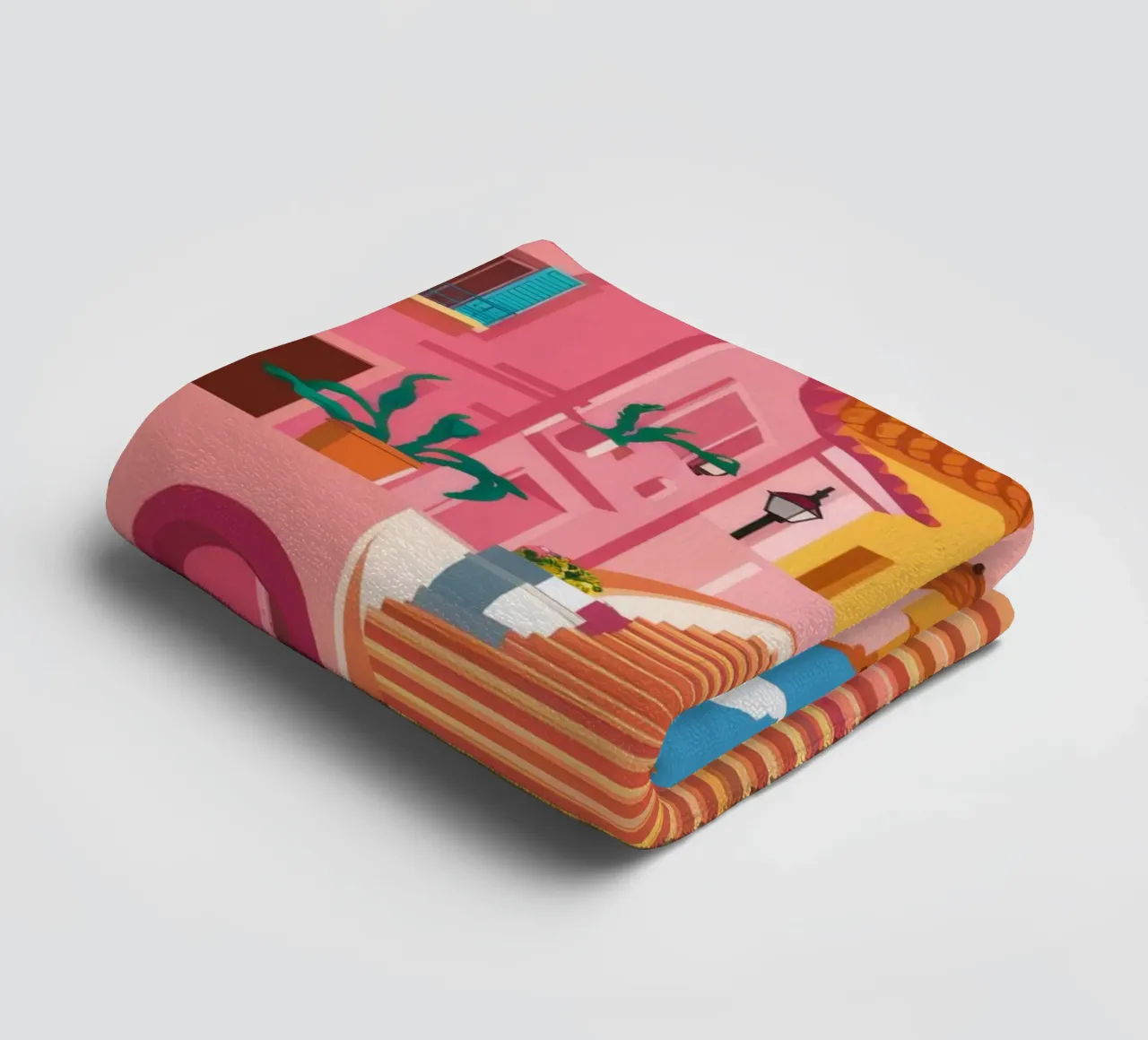 Pink Town Winding Steps towel by FadeAura