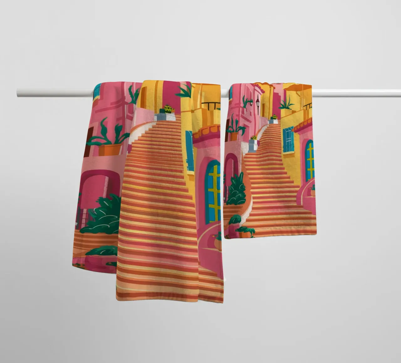 Pink Town Winding Steps towel by FadeAura