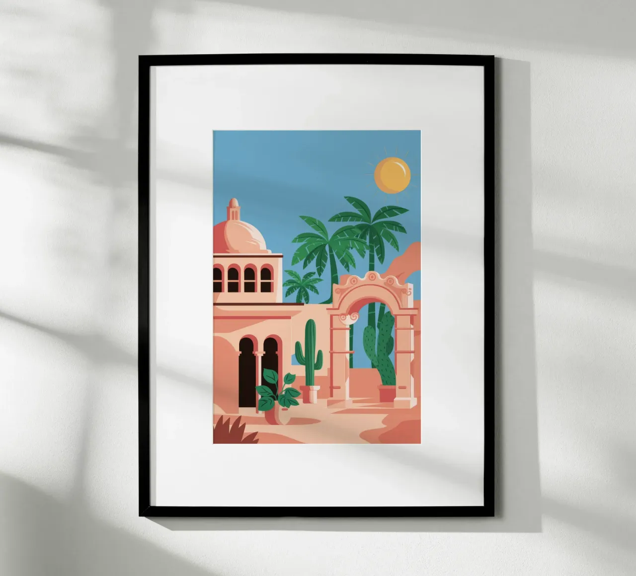 Oasi delle palme del deserto poster con telaio in plastica da Muse Artworks