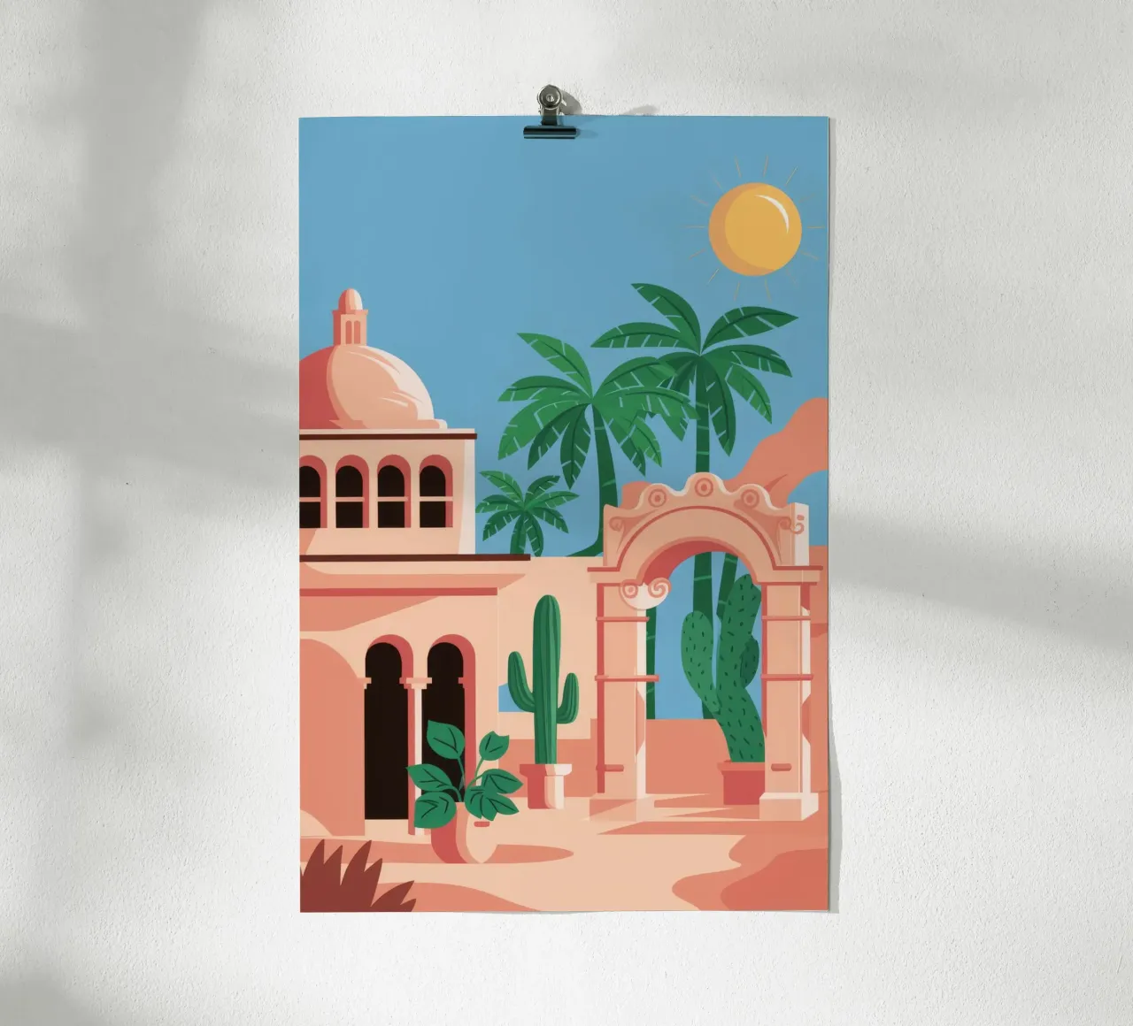 Oasi delle palme del deserto poster con telaio in plastica da Muse Artworks