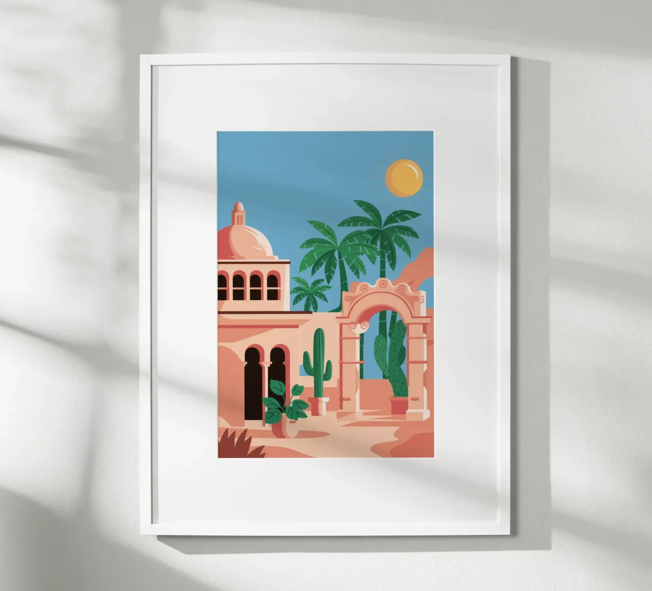 Oasi delle palme del deserto poster con telaio in plastica da Muse Artworks