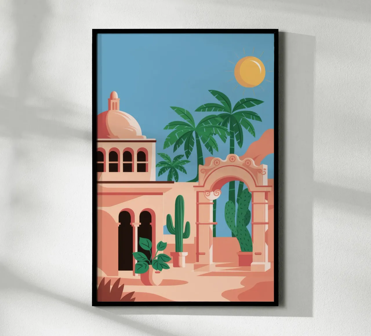Oasi delle palme del deserto poster con telaio in plastica da Muse Artworks