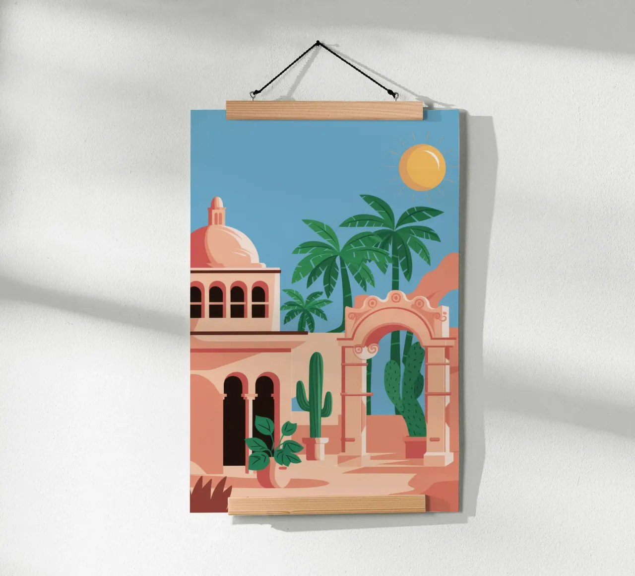 Oasi delle palme del deserto poster con telaio in plastica da Muse Artworks