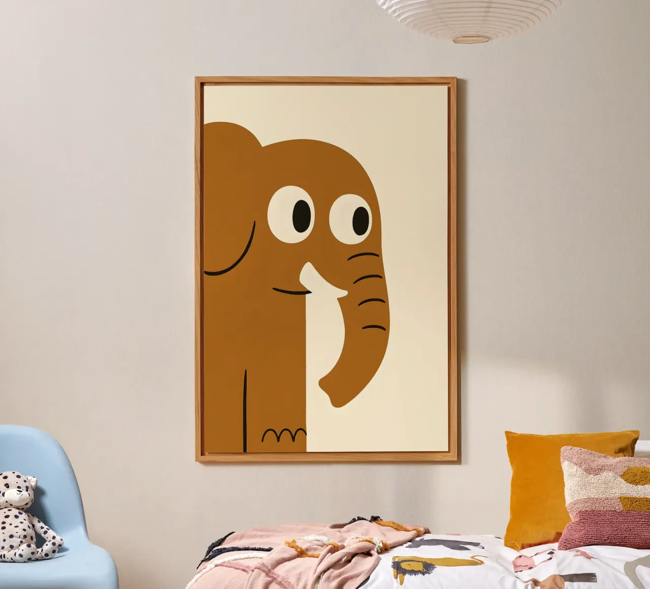 “Friendly Elephant” – Minimal Jungle Poster for Kids alluminio dibond da LittleMieschiefs
