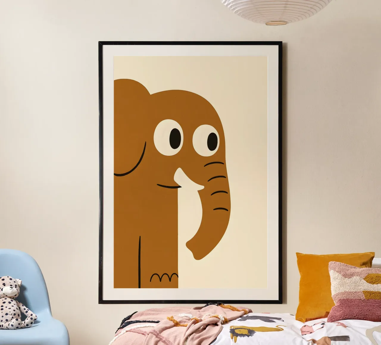 “Friendly Elephant” – Minimal Jungle Poster for Kids carta hahnemühle da LittleMieschiefs