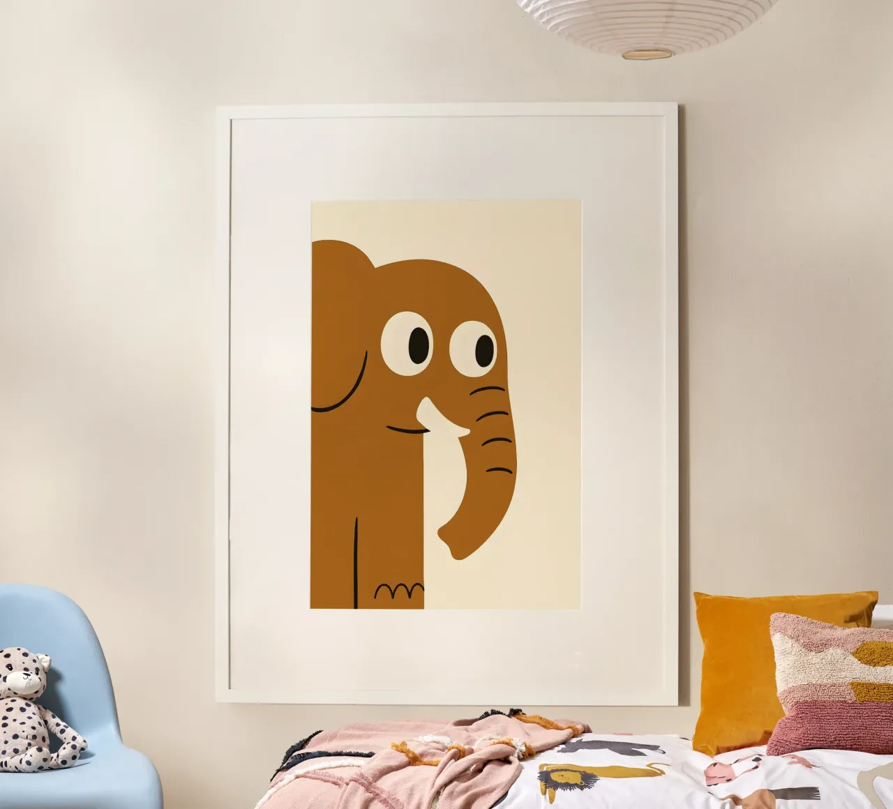 “Friendly Elephant” – Minimal Jungle Poster for Kids carta hahnemühle da LittleMieschiefs