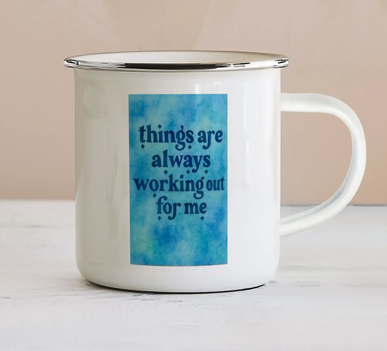 le cose stanno funzionando per me tazza in smalto da onelove