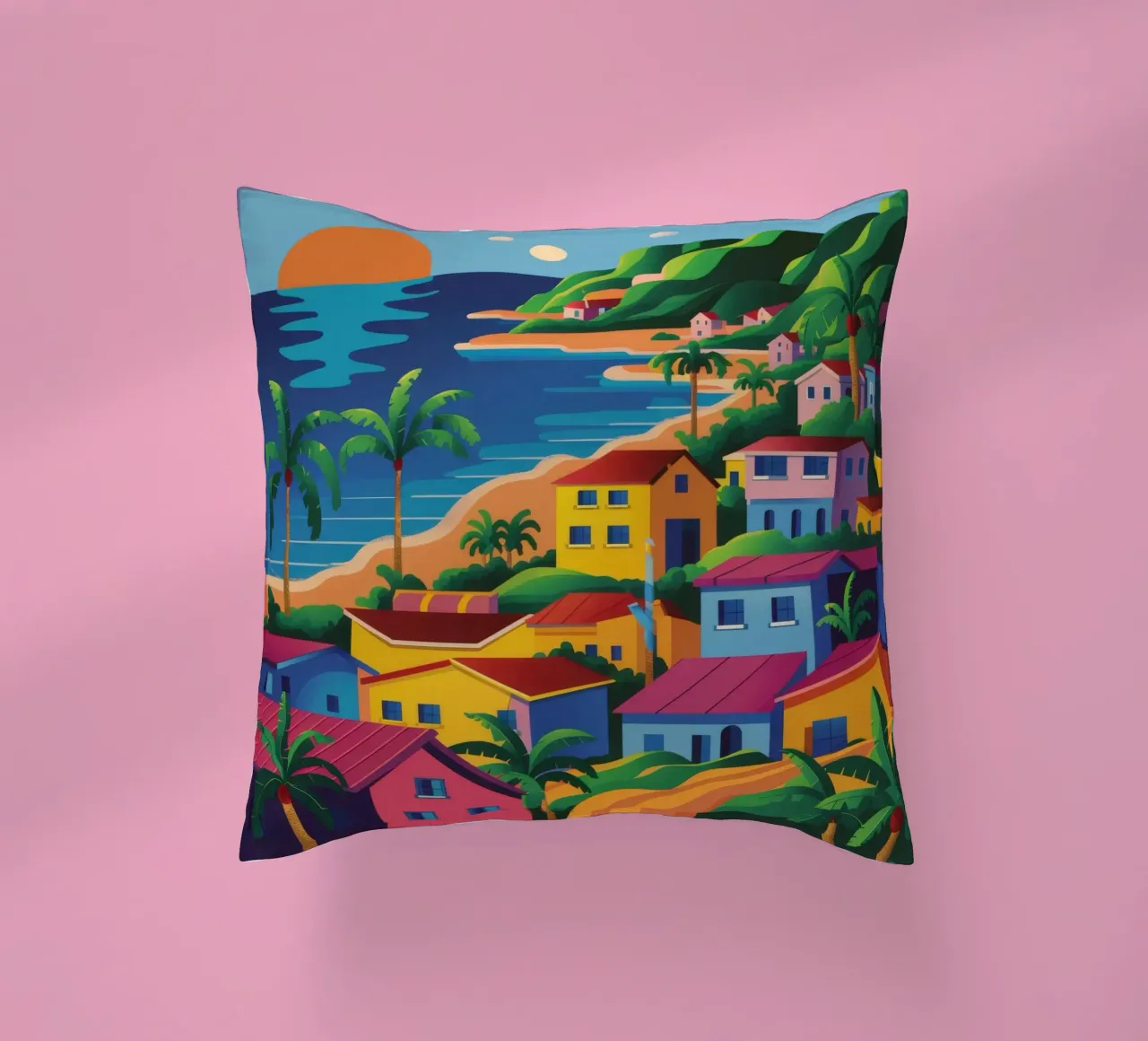 Coastal Town Bay decorative cushion by FadeAura