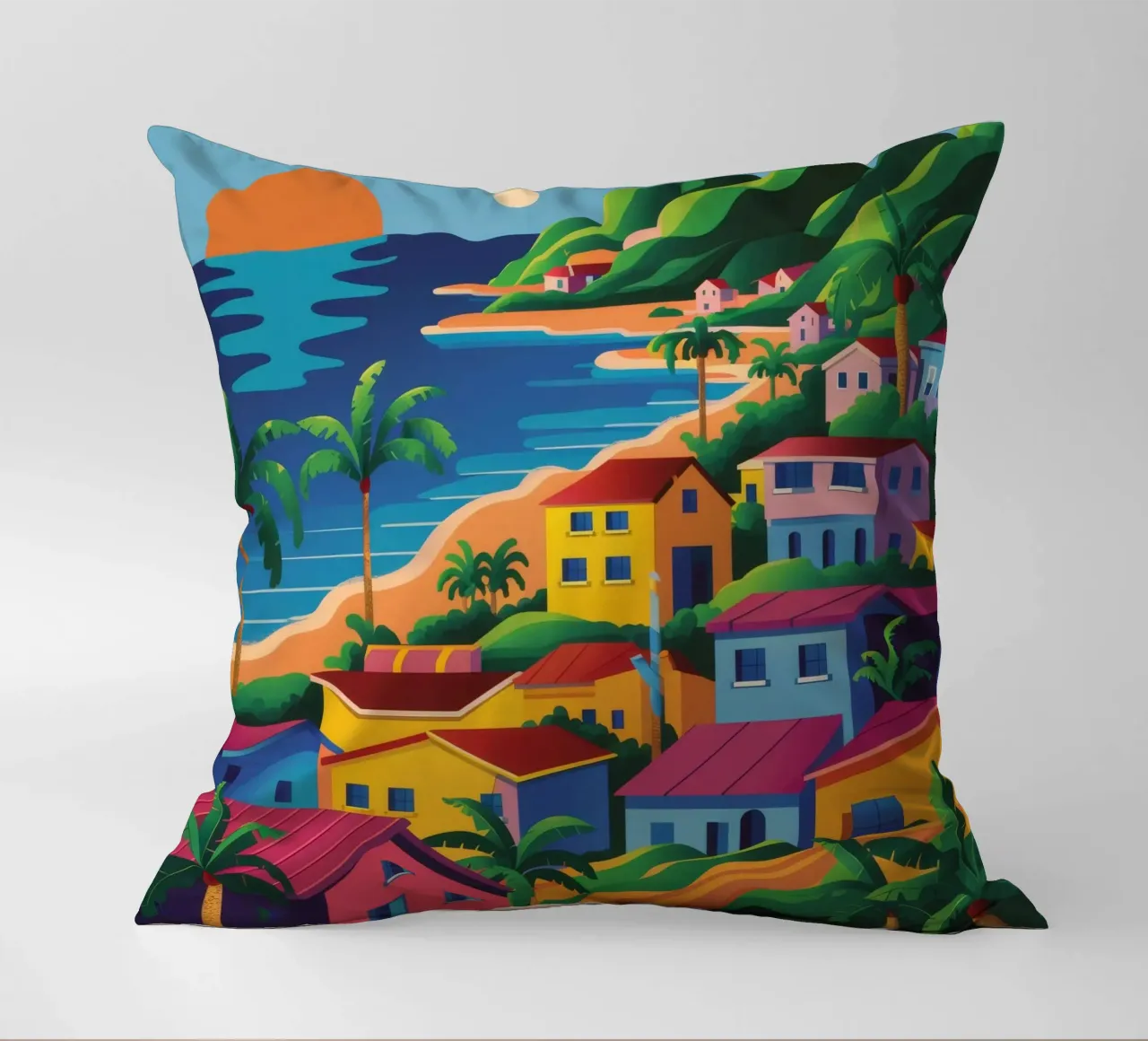 Coastal Town Bay decorative cushion by FadeAura