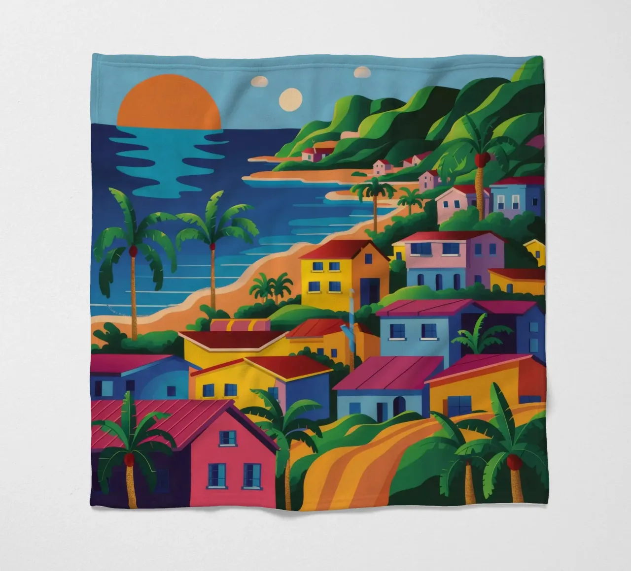 Coastal Town Bay fleece blanket by FadeAura